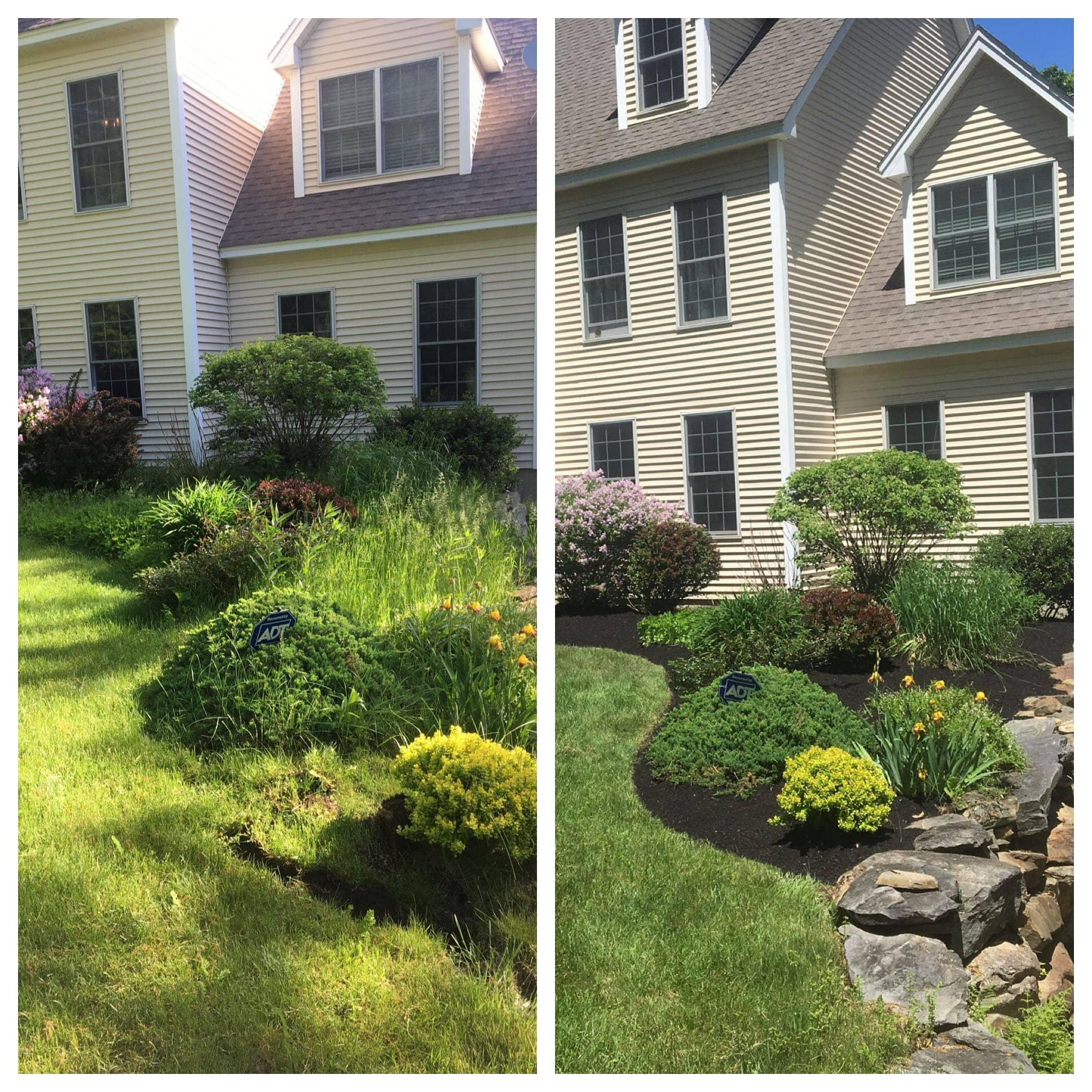 Before and after shots of a small planting bed