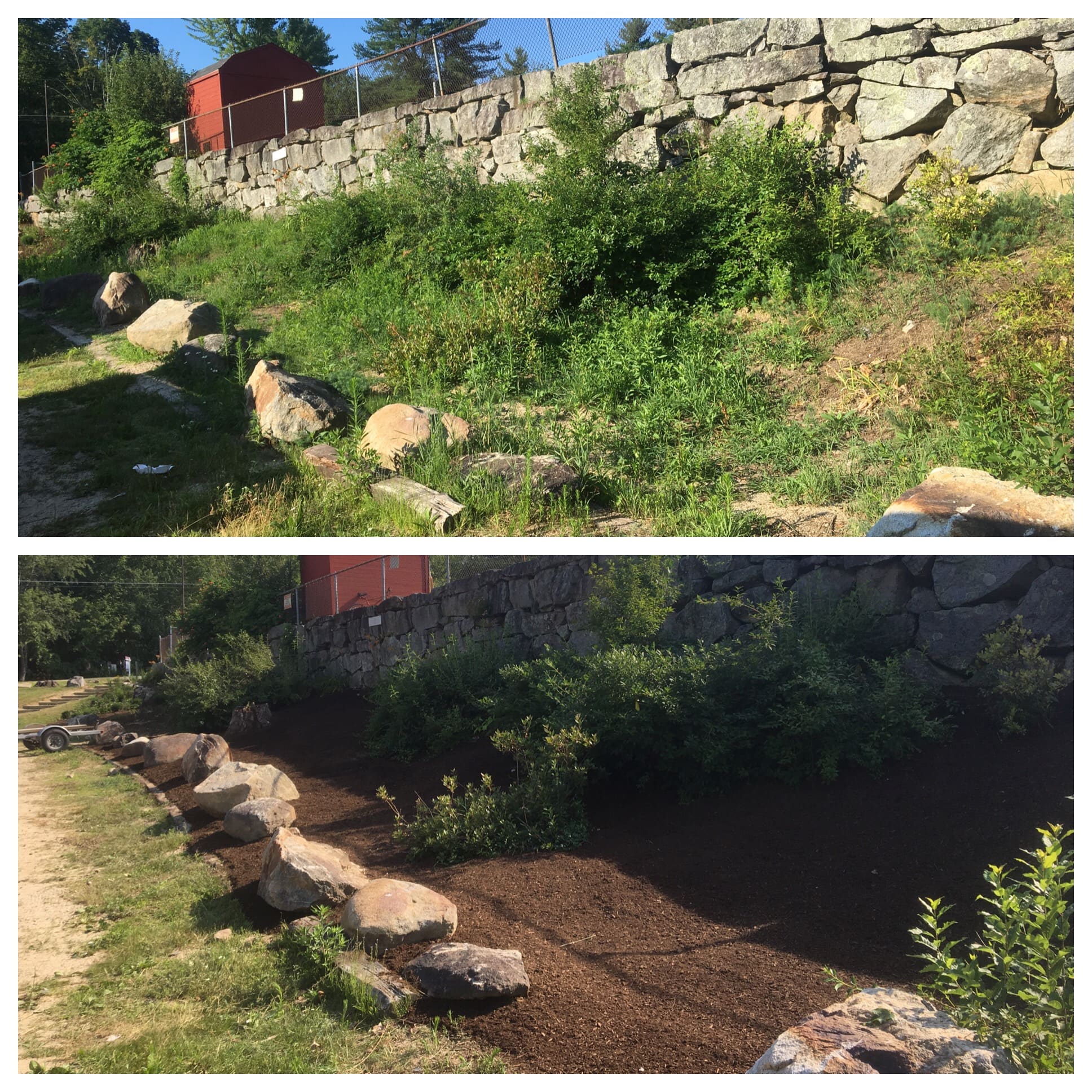 Before and after shots of a small planting bed
