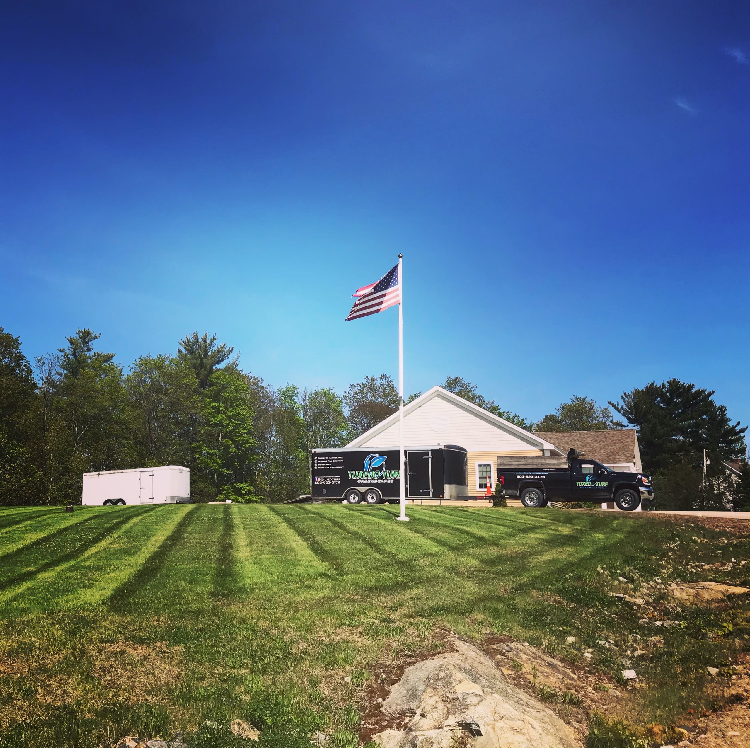 Freshly mowed lawn with stripes